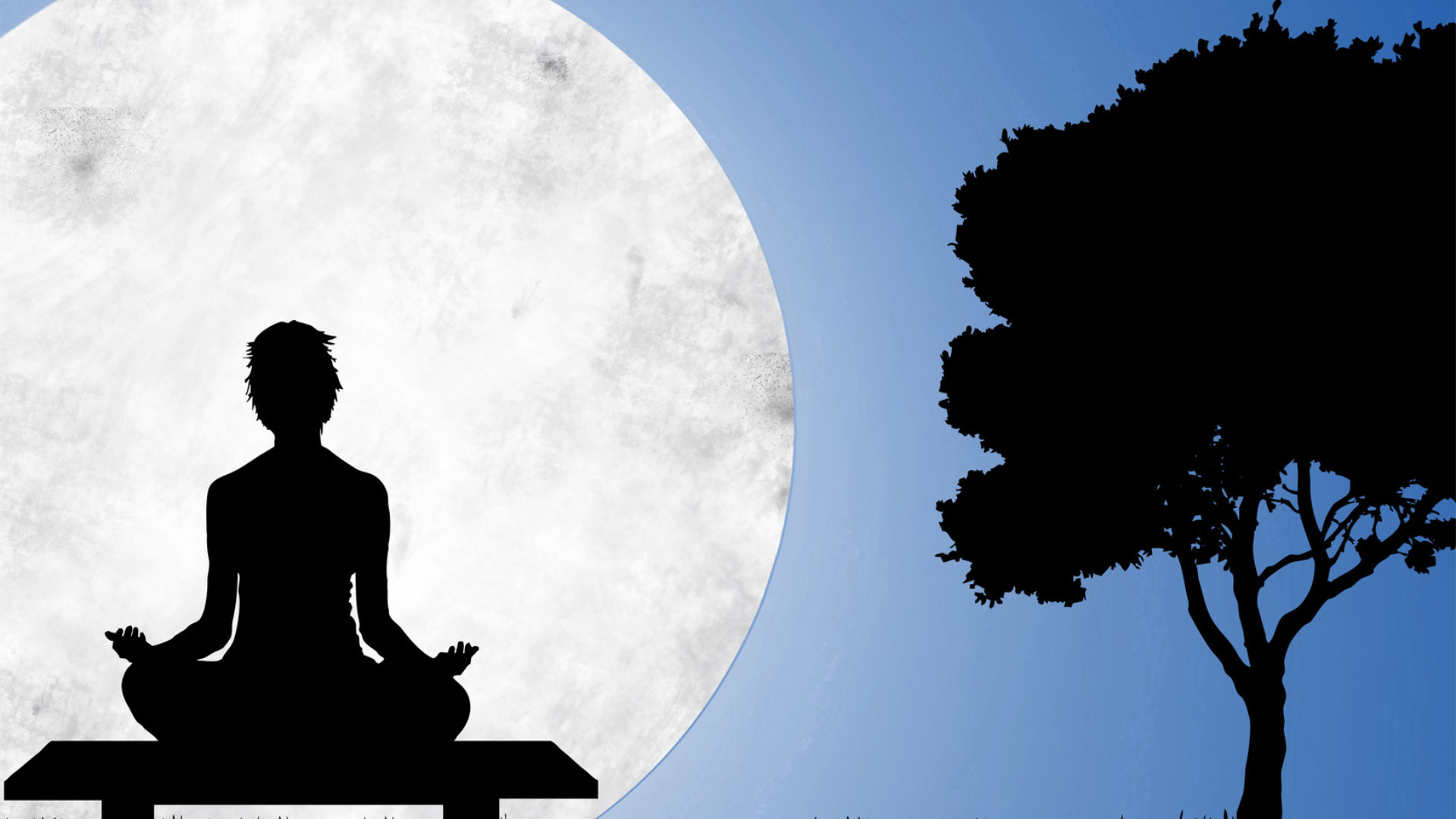 Yoga-Meditation Silhouette vor Vollmond